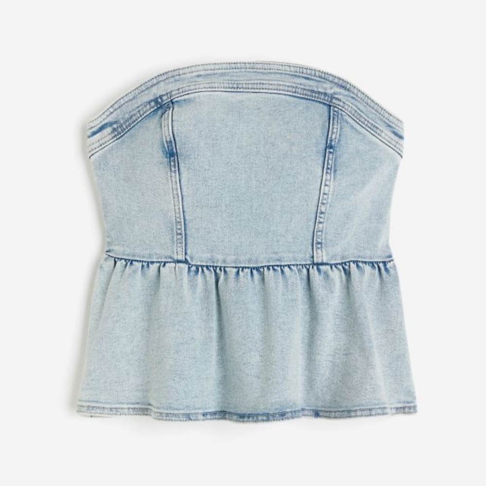 H&M Strapless Peplum Blue Denim Top - Sz XXS, 00